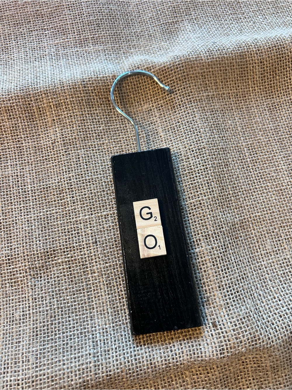 Black Wooden Men’s Accessory Hanger with Scrabble Tile Accent